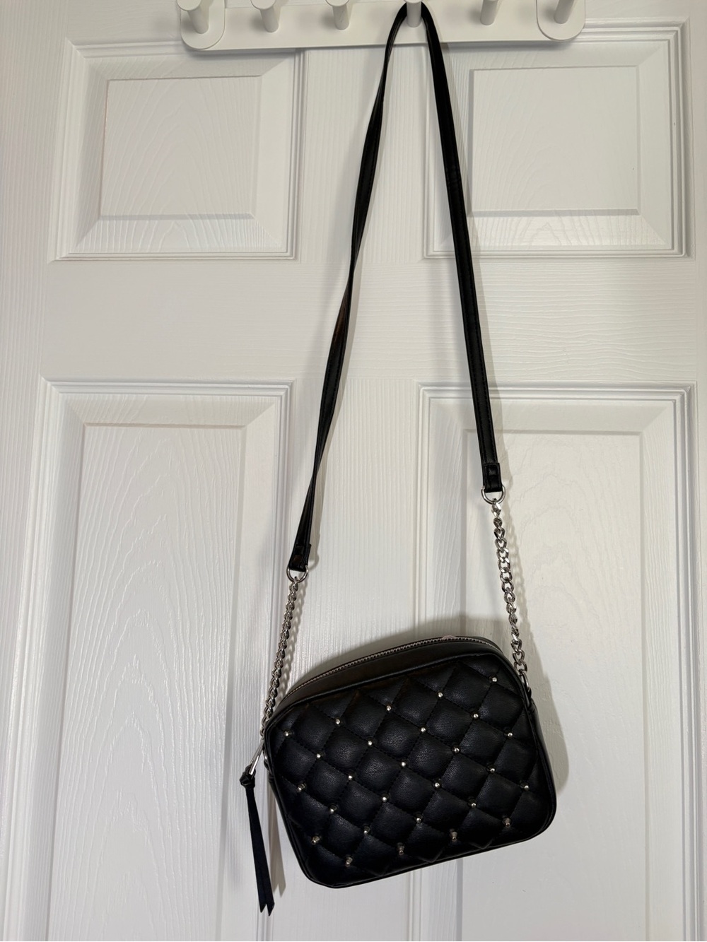 Rebecca Minkoff Black Quilted Crossbody Bag with Silver Chain